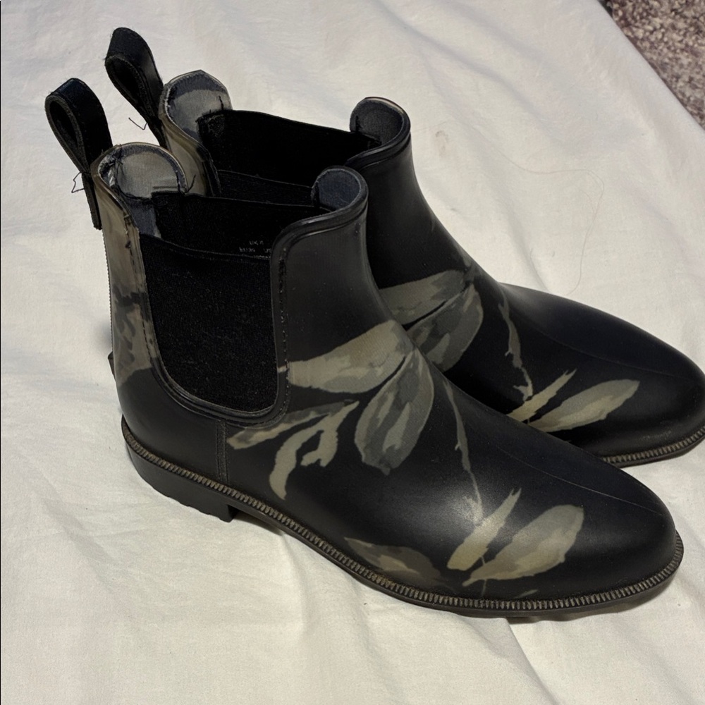 Black and Gray Floral Ankle Boots
